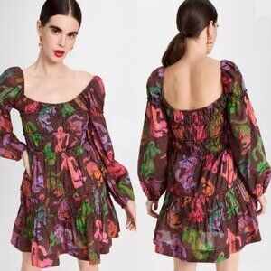 FARM RIO Wild Leopards Black Midi Dress EUC M